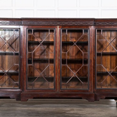 Large 19Thc English Mahogany Glazed Breakfront Bookcase