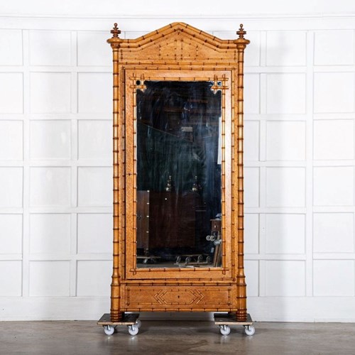 Large French 19Thc Birds Eye Maple Faux-Bamboo Armoire