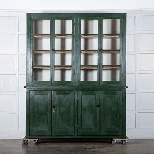 Large 19Thc English Painted Pine Glazed Bookcase / Dresser