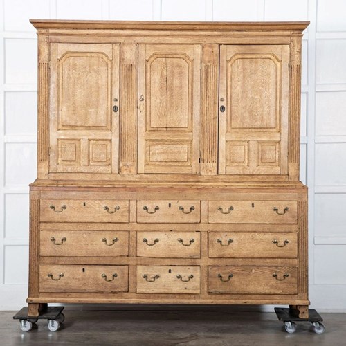 Large 19Thc English Bleached Oak Housekeepers Cupboard