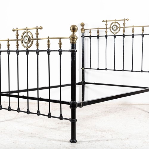 19thC English Brass & Iron Double Brass Bed Frame