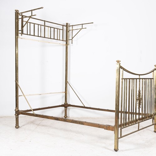 19thC English Half Tester Double Brass Bed Frame