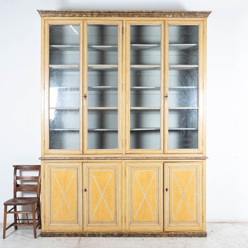 Large 19Thc French Painted Pine Glazed Bookcase