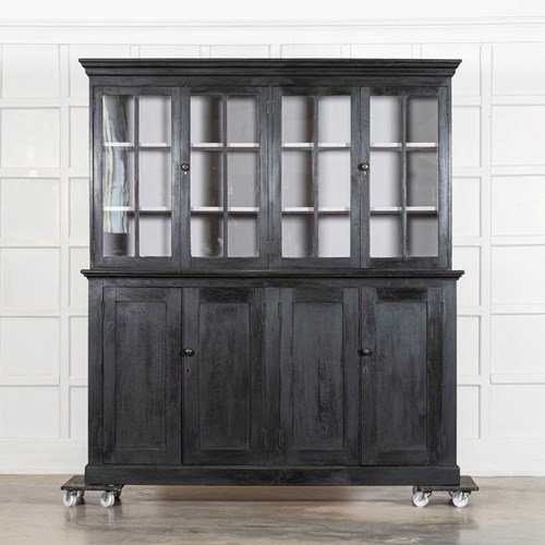 Large 19Thc English Ebonised Oak Glazed Cabinet