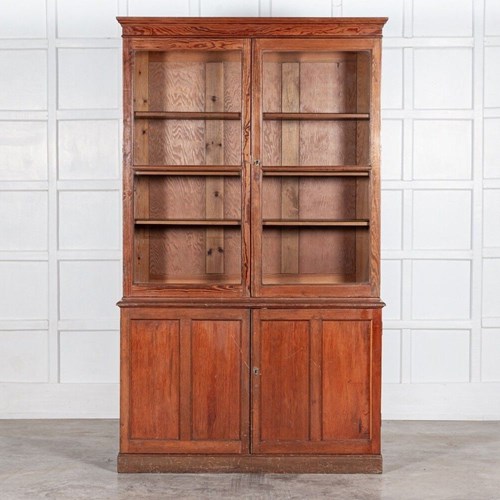 19Thc English Glazed Pine Bookcase / Vitrine Cabinet