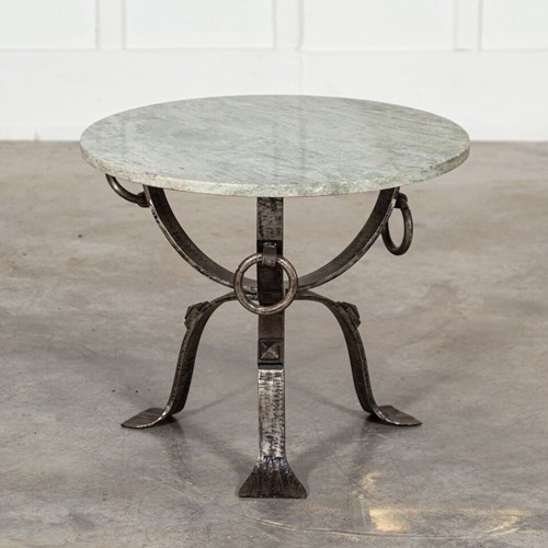 Mid-Century Green Marble & Iron Side Table