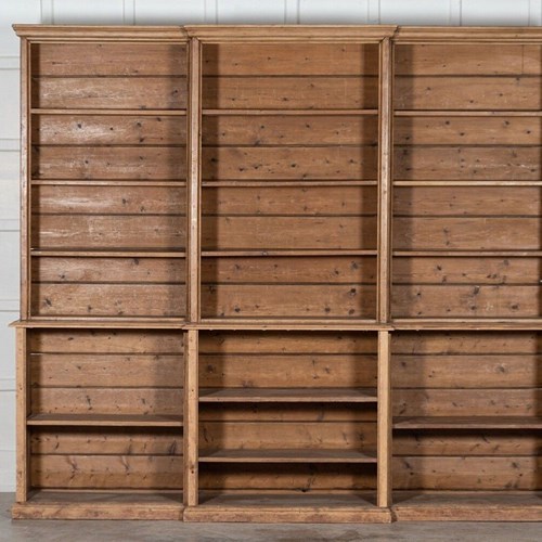 Large 19Thc English Pine Breakfront Bookcase