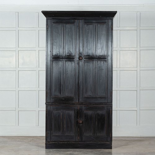 Large 19Thc Ebonised English Pine Housekeepers Cupboard
