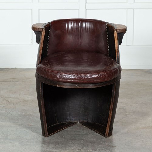 Oak & Leather Whiskey Barrell Chair