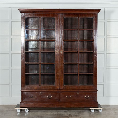 Large 19Thc English Mahogany Glazed Bookcase