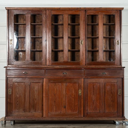 Monumental 19Thc English Pine Country House Glazed Dresser