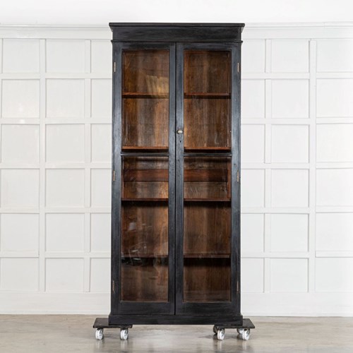 19Thc English Oak Glazed Bookcase Cabinet