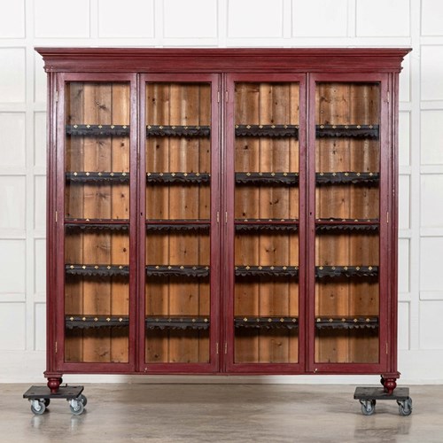 Large English 19Thc Painted Glazed Pine Bookcase