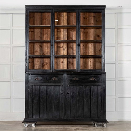 Large 19Thc English Ebonised Pine Glazed Dresser