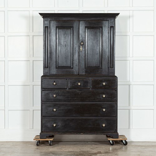 18Th Century Scottish Ebonised Linen Press, Housekeepers Cupboard