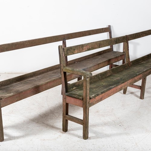 Pair 19Thc English Rustic Painted Chapel Benches