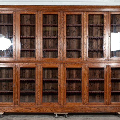Monumental English Oak Glazed Library Bookcase
