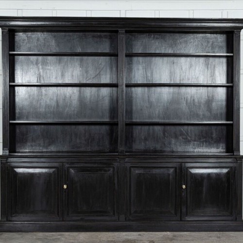 Monumental English Ebonised Oak Breakfront Bookcase