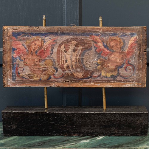 17thC Polychrome Painted Ceiling Panel