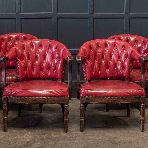 Pair 1920's Red Studded Club Chairs