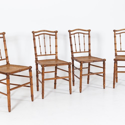 19thC Set of 4 French Faux Bamboo Rattan Chairs