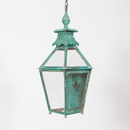 19thC Large French Verdigris Copper Lantern