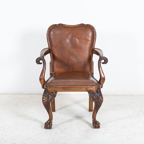 Carved Walnut Griffin Library Armchair
