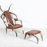 Horn & Leather Armchair with Footstool