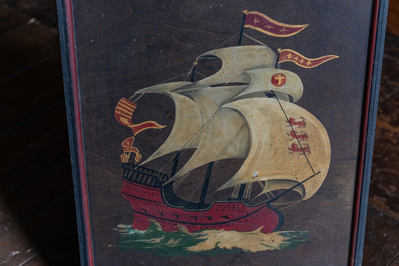 Naive Oil on Board English Galleon Ship Painting-adam-lloyd-interiors-oil-on-board-ship-painting8-main-637323436315172464.jpg