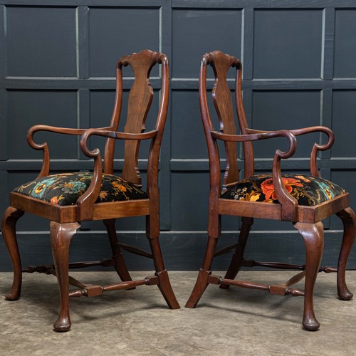 Pair 19thC Large Mahogany Carver Elbow Chairs