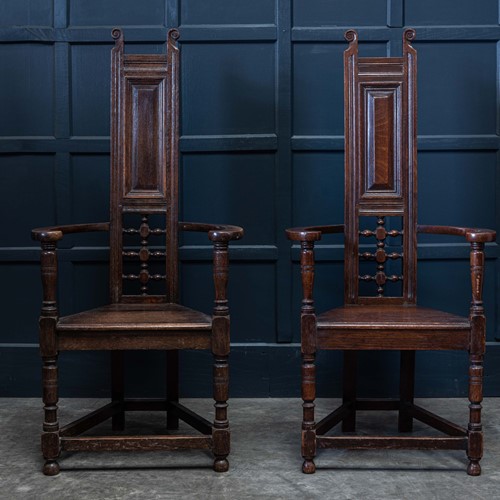 Pair Arts & Crafts Oak Shakespeare Chairs
