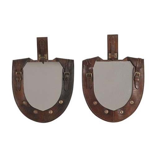Pair Of 'Trench Art' Leather Mirrors