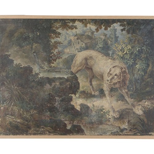 18Th Century French Oil On Canvas Tapestry Cartoon 