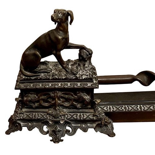 19Th Century Bronze Hound Fire Fender