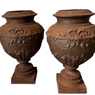 Pair Of 19Th Century Cast Iron Urn ...
