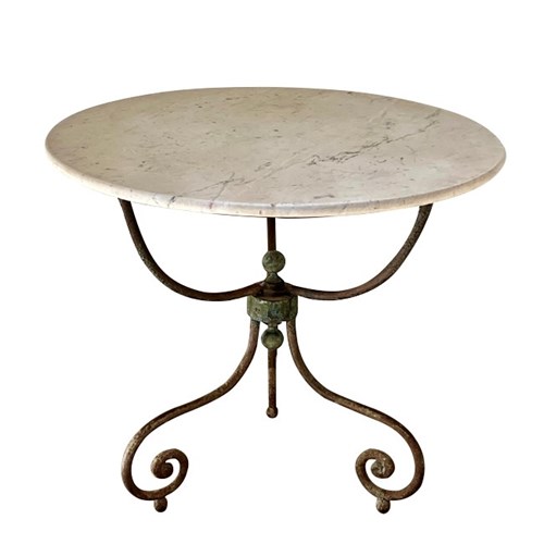 French Marble Top Iron Gueridon Table