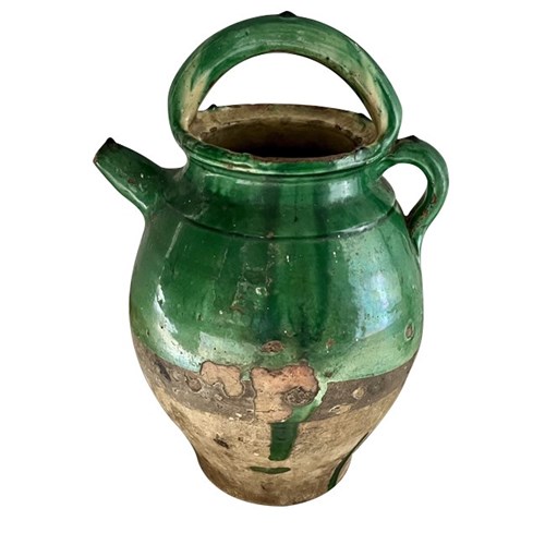 19Th Century Green Glazed French Pottery Jug
