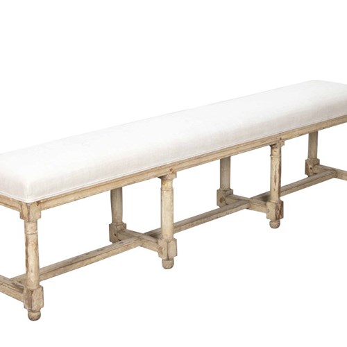 Long French 19Th Century Upholstered Bench