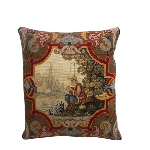 19Th Century French Fishing Tapestry Cushion