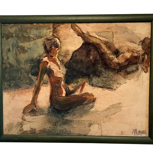 Framed Painting Of Two Female Nude Figures