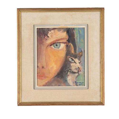 20Th Century Signed Modernist Painting 'Cats Eyes' By Louis Arnoux