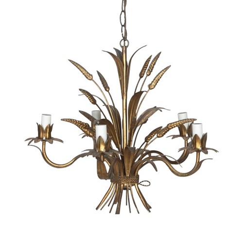 Mid-Century French Gilt Tole Wheat Sheaf Chandelier