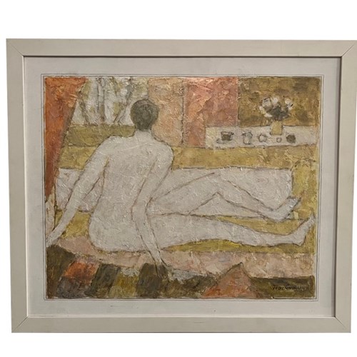 20Th Century French Oil Painting 'Seated Nude Figure ' By Guillou
