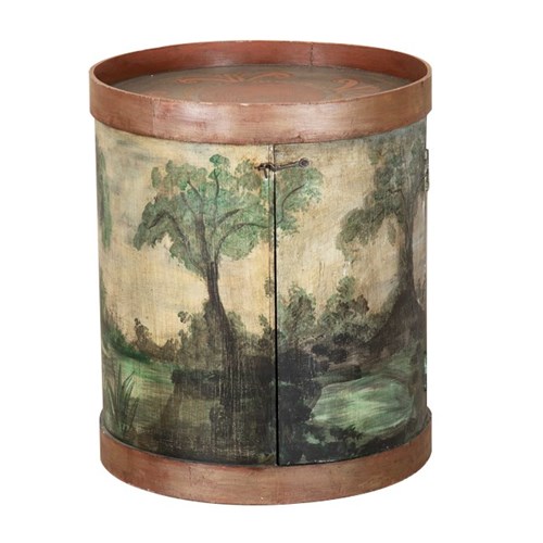 20Th Century French Hand-Painted Decorative Drum Cupboard