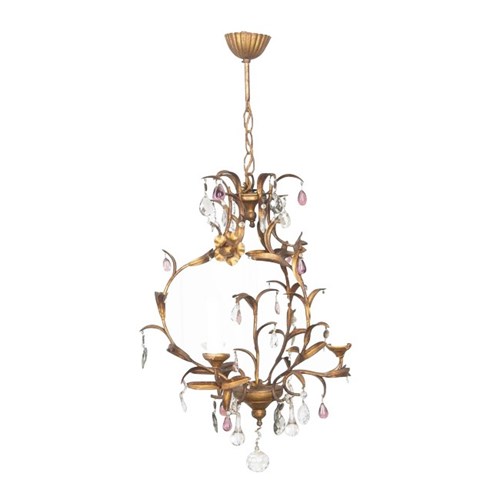 Pretty Gilt Metal Chandelier With Drops
