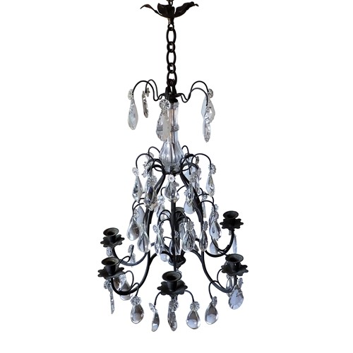 French Iron & Crystal Chandelier