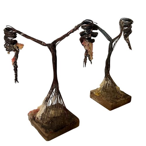 Pair Of Sculptural Wirework Candlesticks