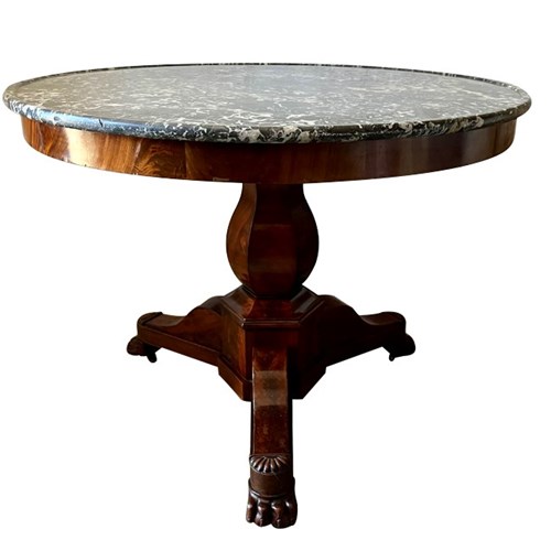 Large 19Th Century French Mahogany Gueridon With Marble Top