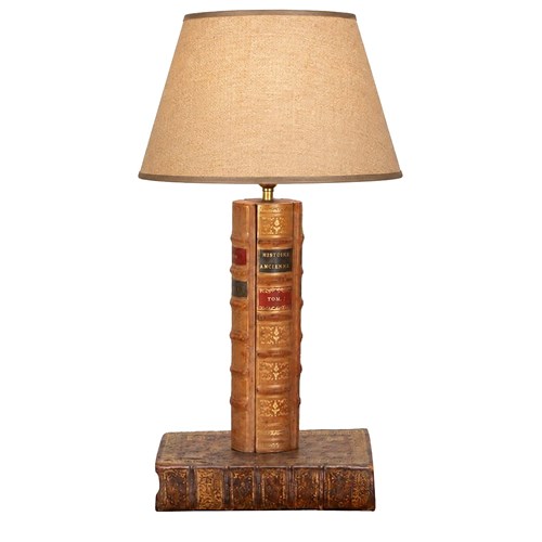 20Th Century French Leather Book Table Lamp