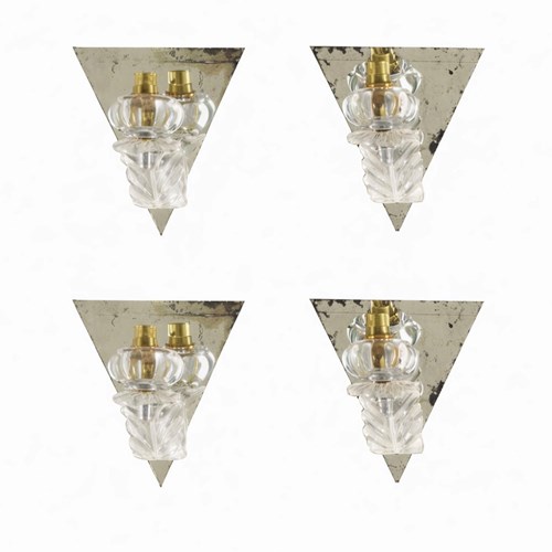 Set Of Four Small Mid Century Italian Mirrored Wall Lights